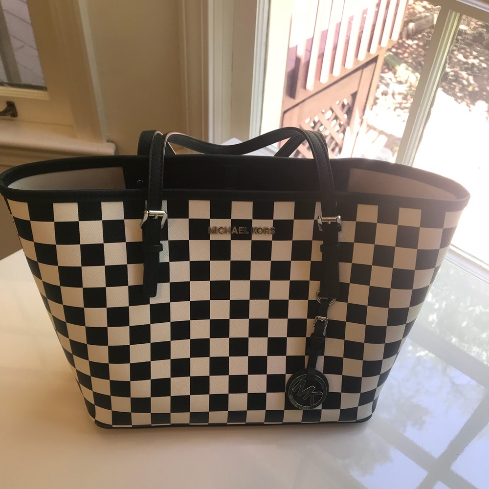 Michael Kora Black and White Checkered Tote